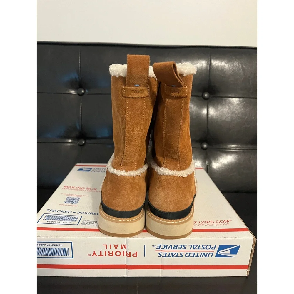 TOMS Tan Suede Faux Fur Shearling Mid Calf Boots